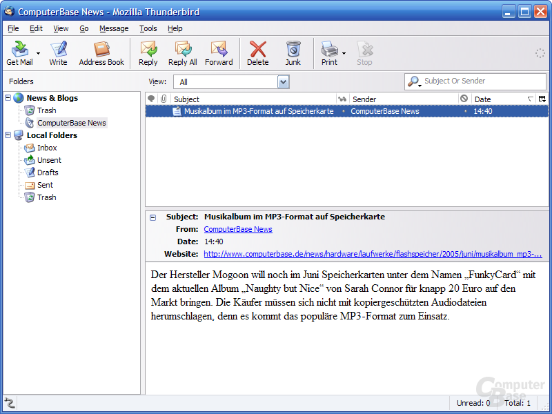 Thunderbird 1.1 Alpha 1 - RSS-Integration
