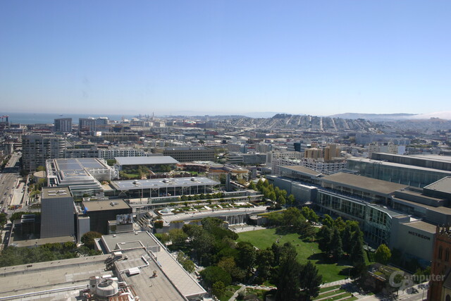Sonniges San Francisco betrachtet aus dem 23ten Stock des Argent Hotels