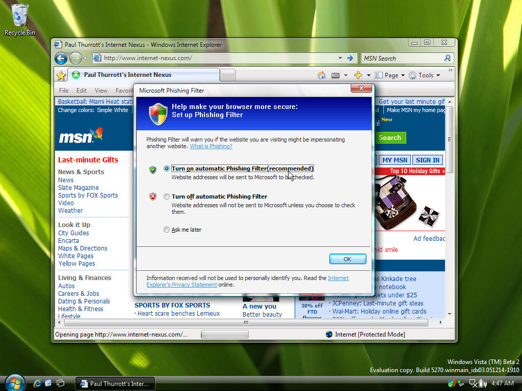 IE: Phishing Filter