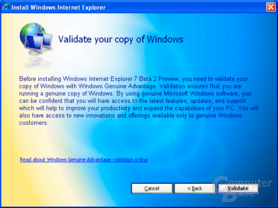 Internet Explorer 7 Beta 2 Preview - Validierungsaufforderung Internet Explorer 7 Beta 2 Preview - Validierungsaufforderung