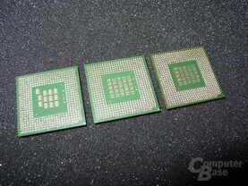 Von Links nach rechts - Pentium 4  mit 2,8 - 2,53 und 2,2 GHz (Unterseite)