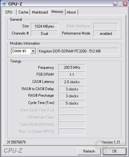 CPU-z erkennt die Module bei DDR400