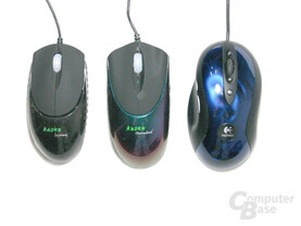 Razer Viper, Razer Diamondback und Logitech MX510 von oben