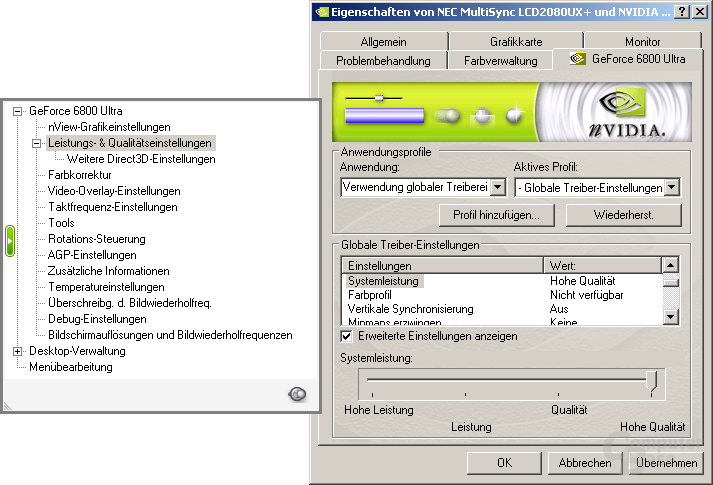 Qualitätsstufen des ForceWare-Treiber