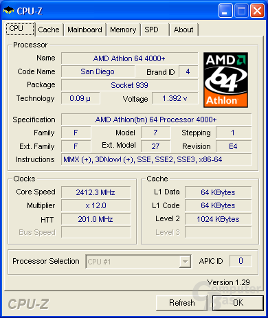 GA-K8N Pro-SLI CPU-Z Prozessor