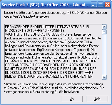Lizenzvertrag des Service Pack akzeptieren