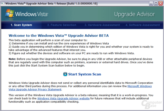 Windows Vista Upgrade Advisor - Start