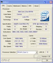 Core 2 Duo E6700 dank C1E oder EIST bei 1,6 GHz bei Nichtbelastung