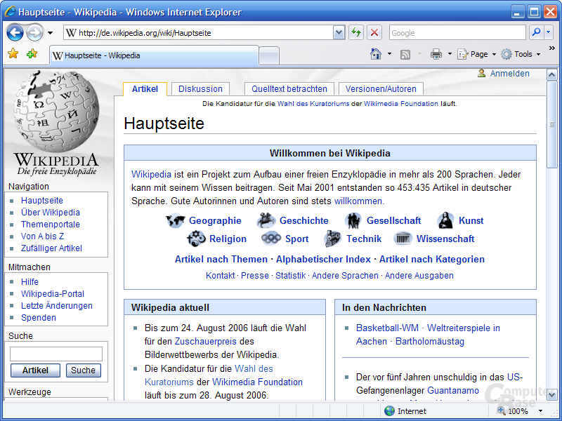 Internet Explorer 7 RC1 – Hauptfenster