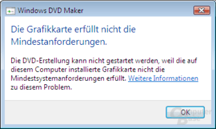 DVD Maker Anforderung mit Intel GMA 900 (auf 915-Chipsatzfamilie) nicht erfüllt