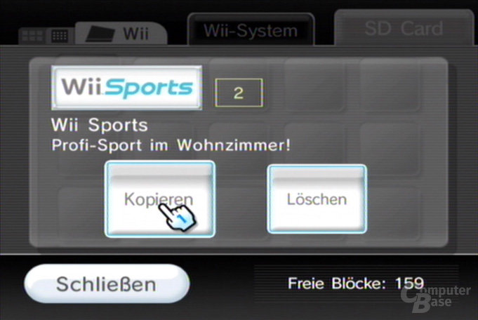 Datenverwaltung: Spielstand auf/von SD-Karte kopieren oder löschen