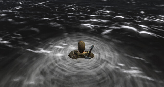 „Gothic 3“ (2006): Eher unspektakuläre Darstellung des Wassers ohne jegliche Reflexionen. „Gothic 3“ (2006): Eher unspektakuläre Darstellung des Wassers ohne jegliche Reflexionen.