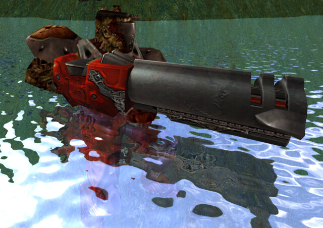 „Quake 4: Raytraced“: Das Wasser spiegelt die Umgebung inklusive des Spielers. „Quake 4: Raytraced“: Das Wasser spiegelt die Umgebung inklusive des Spielers.