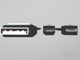 USB und Micro-USB (Steckerformat A und B) im Größenvergleich