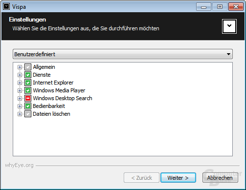 Vispa – Einstellungen