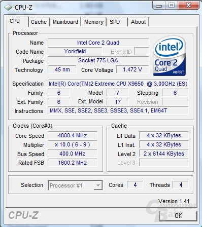 Core 2 Extreme QX9650 bei 4 GHz stabil