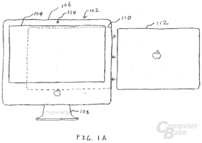 Schemazeichnung einer Dockingstation mit Monitor von Apple Schemazeichnung einer Dockingstation mit Monitor von Apple