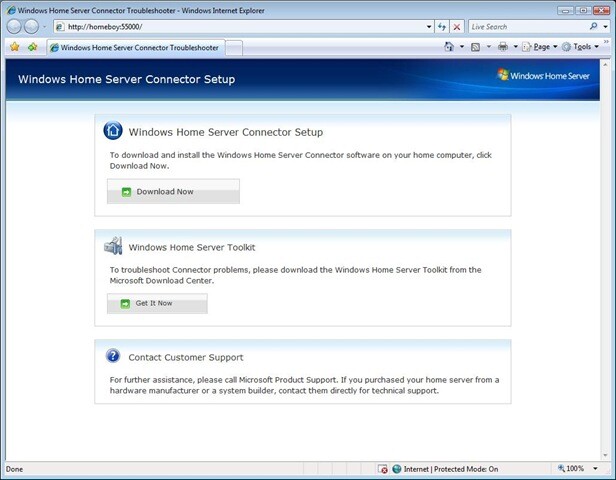 Windows Home Server Connector Setup