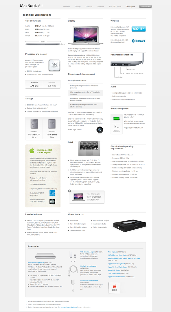 Apple Macbook Air Spezifikationen