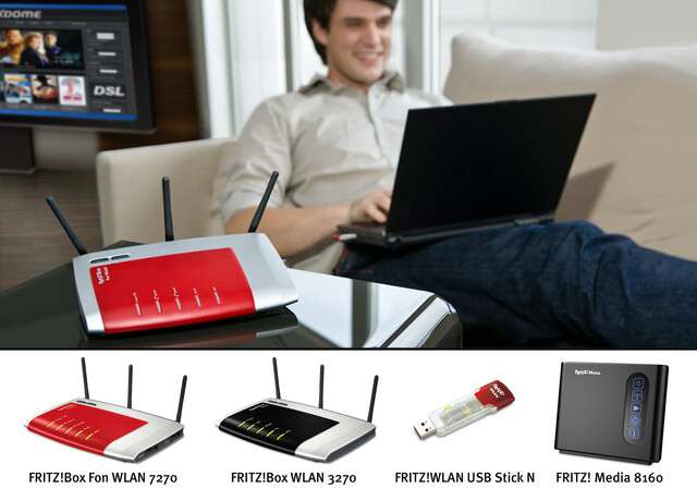 AVM: Neuvorstellung der CeBIT 2008 (FRITZ!Box WLAN 3270, FRITZ! Media 8160, FRITZ!WLAN Repeater, FRITZ!WLAN USB Stick N)