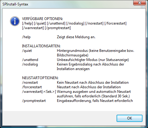 Windows Vista SP1 Optionen