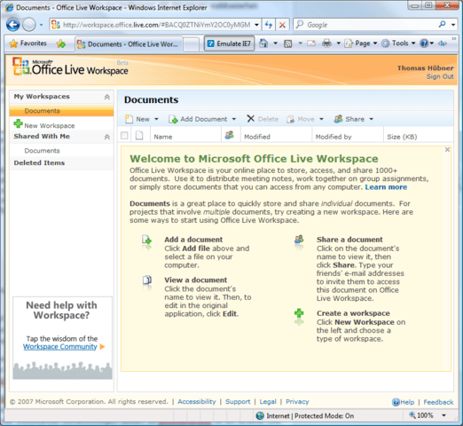 Microsoft Office Live Workspace