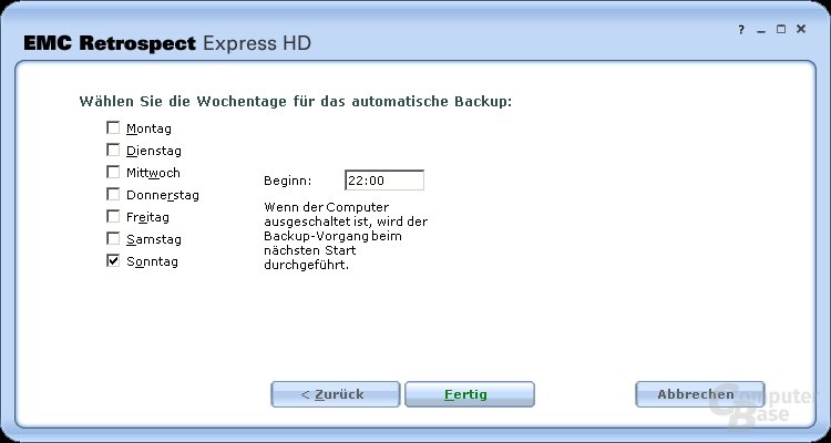 Auswahl der Backup-Wiederholung