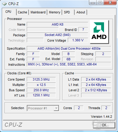 AMD Athlon X2 4850e bei 3125 MHz