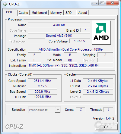 AMD Athlon X2 4850e bei 1,075 Volt