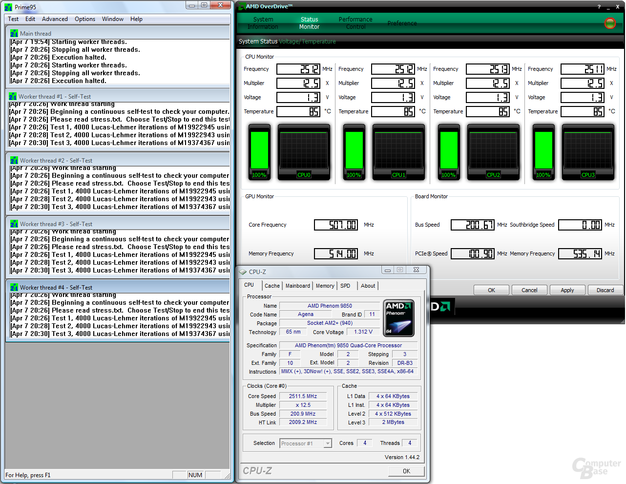AMD Phenom X4 9850 Black Edition bei 1,3 Volt und „falschen“ 85 Grad