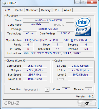 Intel Core 2 Duo E7200 bei 1,008 volt
