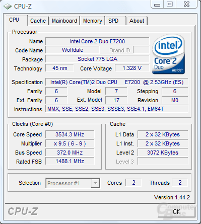 Intel Core 2 Duo E7200 mit 3,53 GHz