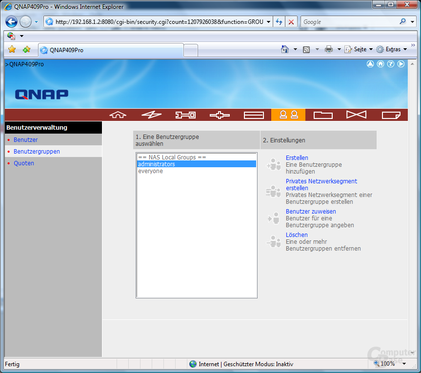QNAP TS-409 Pro – Web-Interface
