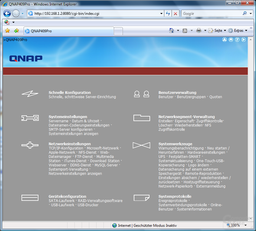 QNAP TS-409 Pro – Web-Interface