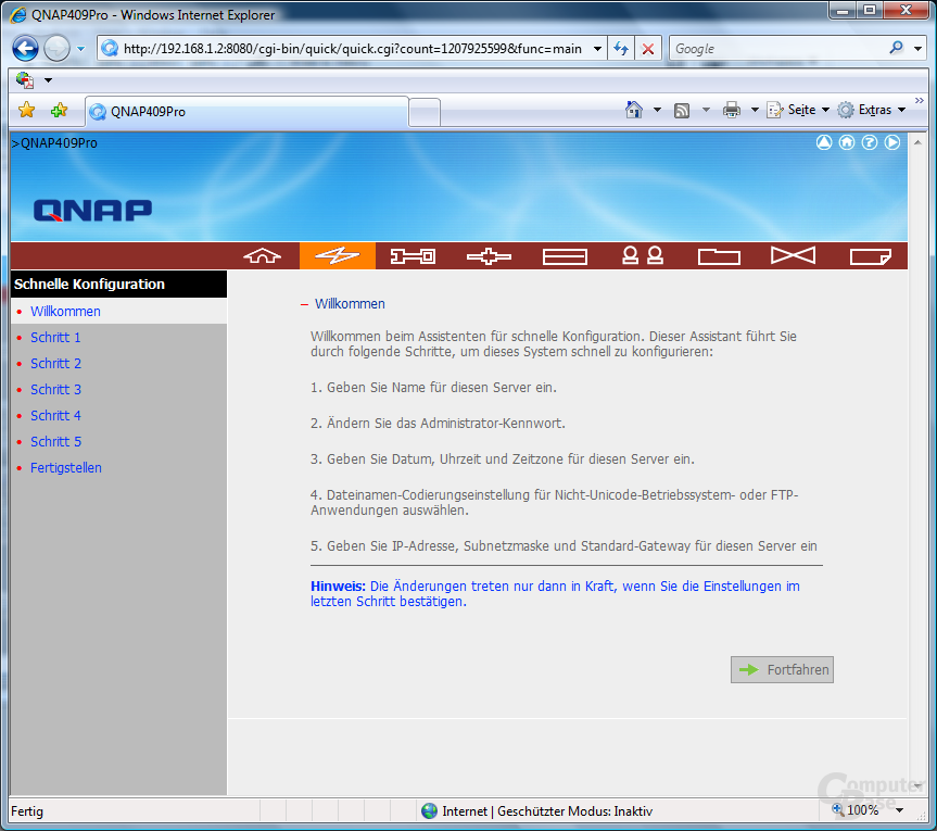 QNAP TS-409 Pro – Web-Interface