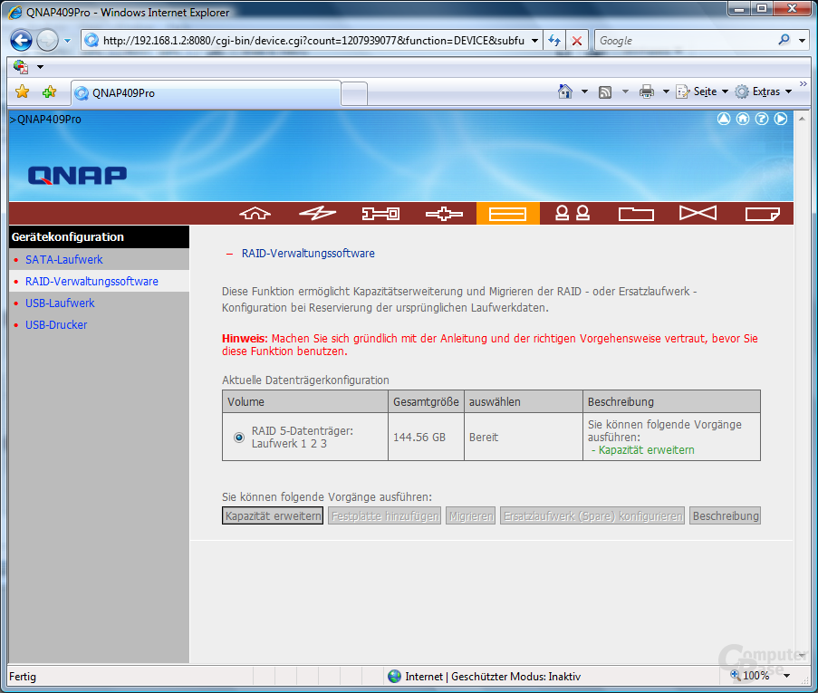 QNAP TS-409 Pro – Web-Interface