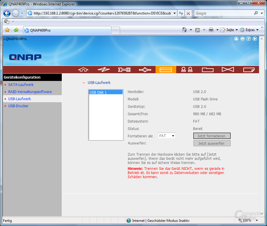 QNAP TS-409 Pro – Web-Interface