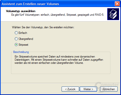 Windows-Assistent zum Erstellen für Stripesets