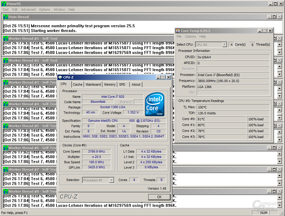 Core i7-920 bei 3,8 GHz im Stabilitätstest