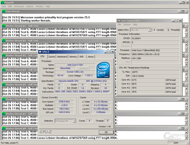 Core i7-920 bei 3,8 GHz im Stabilitätstest