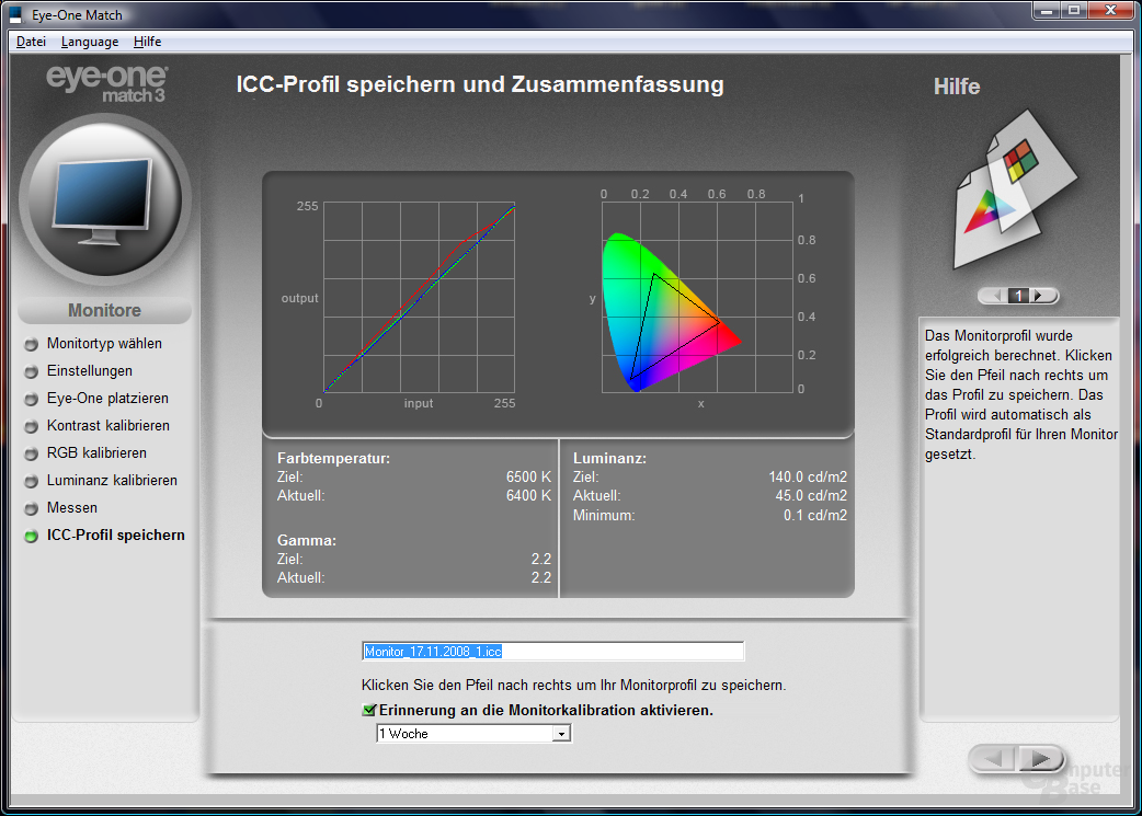 Messung mit Colorimeter nach Kalibrierung