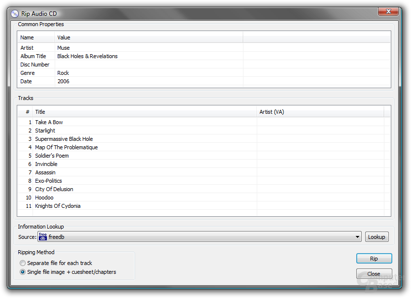 Rip Audio CD dialog.