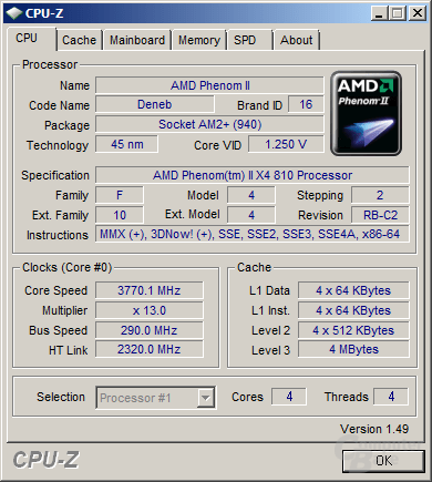 AMD Phenom II X4 810 bei 3,77 GHz