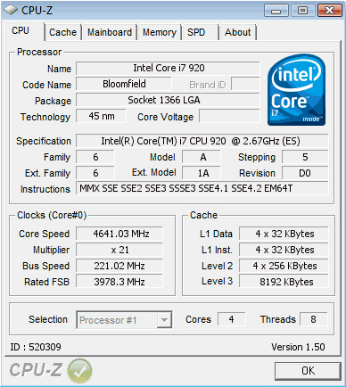 Intel Core i7-920 im D0-Stepping bei 4,64 GHz Intel Core i7-920 im D0-Stepping bei 4,64 GHz