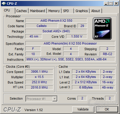 Phenom II X2 550 BE auf 3,9 GHz