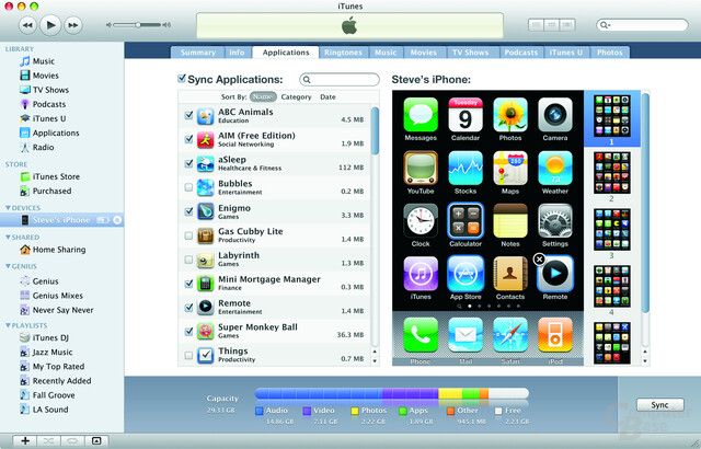 Synchronisation unter iTunes 9