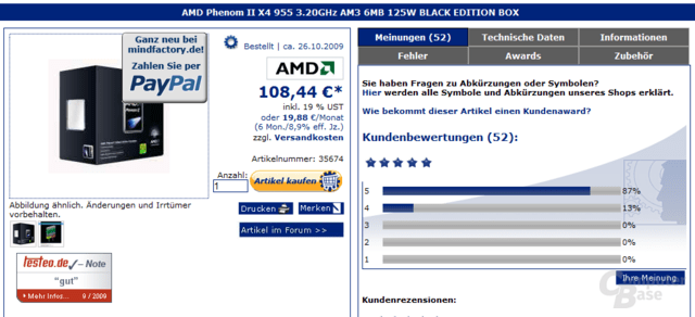 AMD Phenom II X4 955 Black Edition für 108 Euro