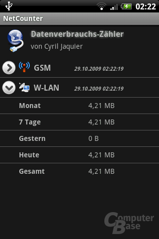 Google Maps unter Android 1.5: Datenaufkommen Satellit (250km-Strecke)