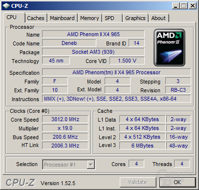 AMD Phenom II X4 965 (C3-Stepping) bei 3,8 GHz