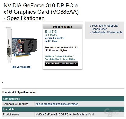Nvidia GeForce 310 mit DisplayPort für 51 Euro